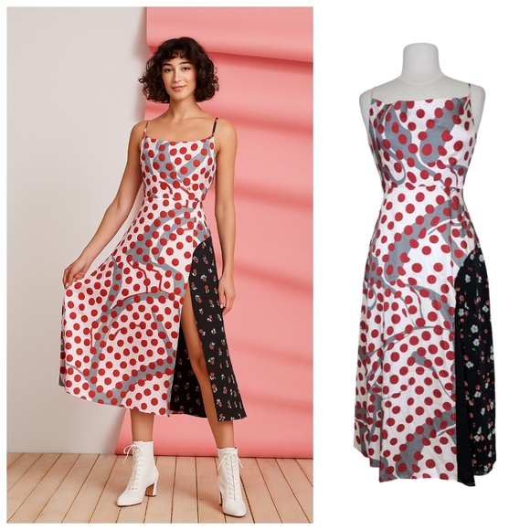 Foxiedox Polka Dot/Floral Contrast Satin Maxi Dress Size Small NWT - Picture 1 of 14